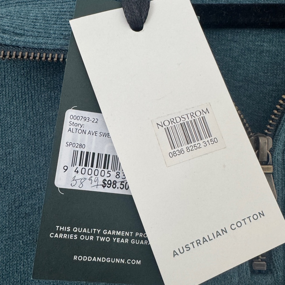 NWT Rodd & Gunn 2XL Quarter Zip Australian Cotton Sweater Teal Pullover - Picture 5 of 5